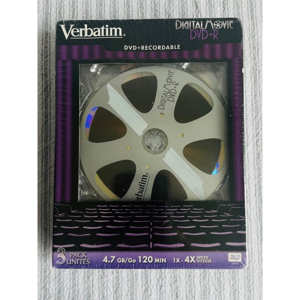 Verbatim DigitalMovie DVD+R 4.7GB 120min‎ 4x Cinema Reel 3 Pack New Sealed RARE